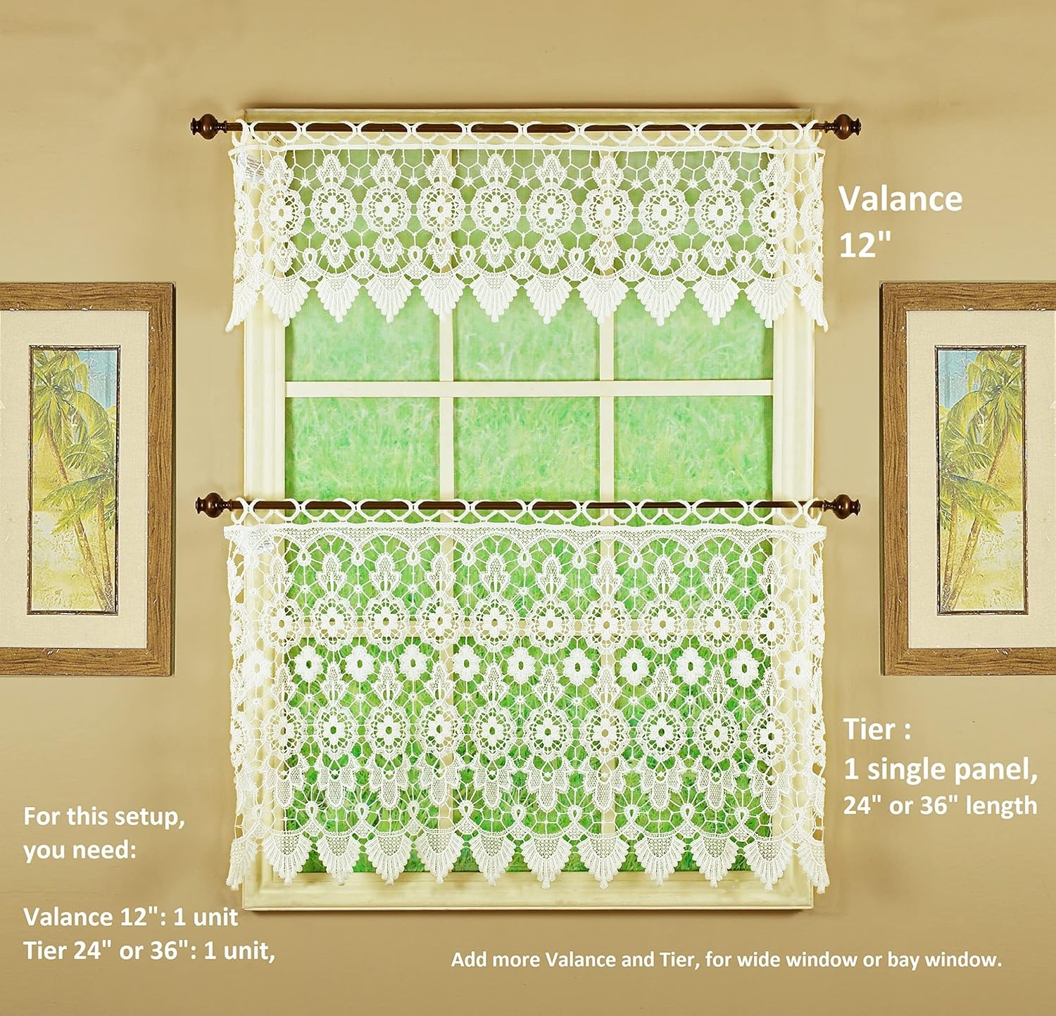 Medallion Macramé Valance 12″,Ecru,35W x 12L