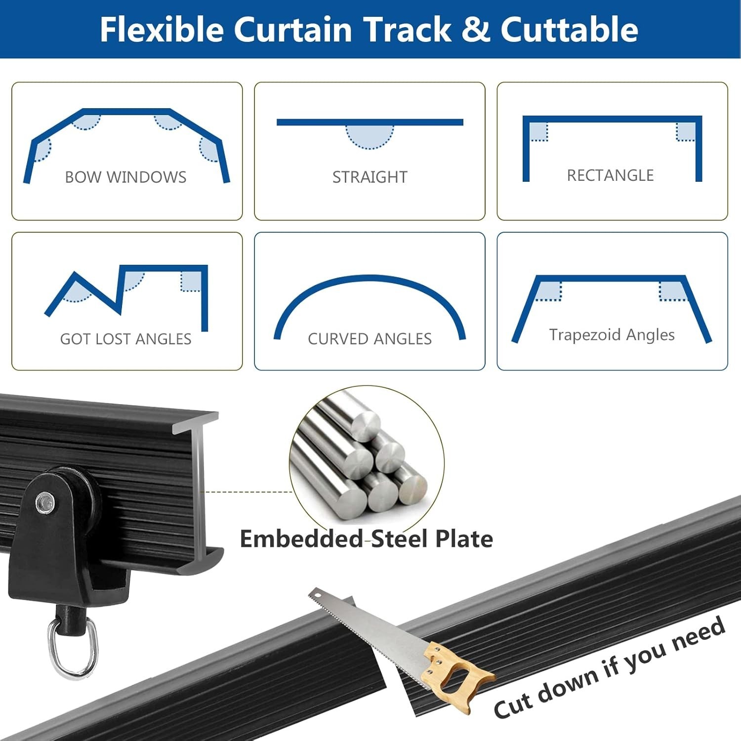 Customizable 12 Ft Black Curtain Track System for Easy Install & Elegant Privacy