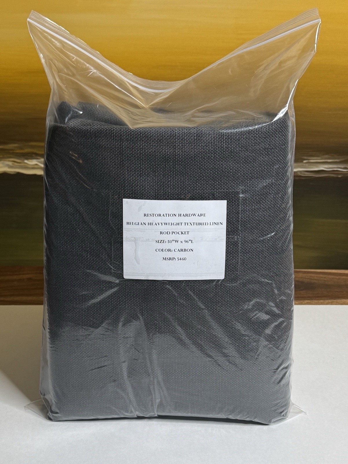 Restoration Hardware Heavyweight Textured Belgian Linen Drape RP 50 x 96 Carbon