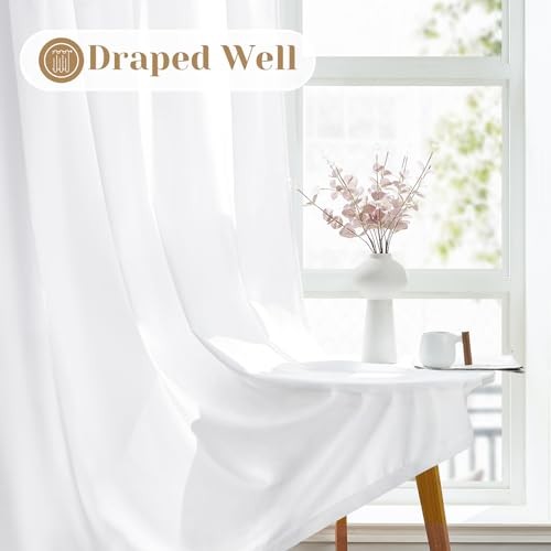 Non-See-Through Privacy Sheer Kitchen Curtains 30″W x 24″L (Pack of 2) White