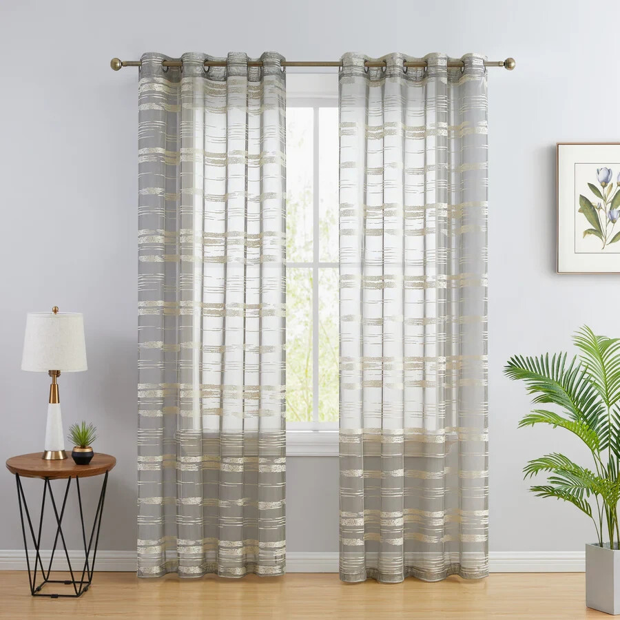 Broadway Stripe Decorative Sheer Light Filtering Grommet 2 Panels 54 x 84 inches
