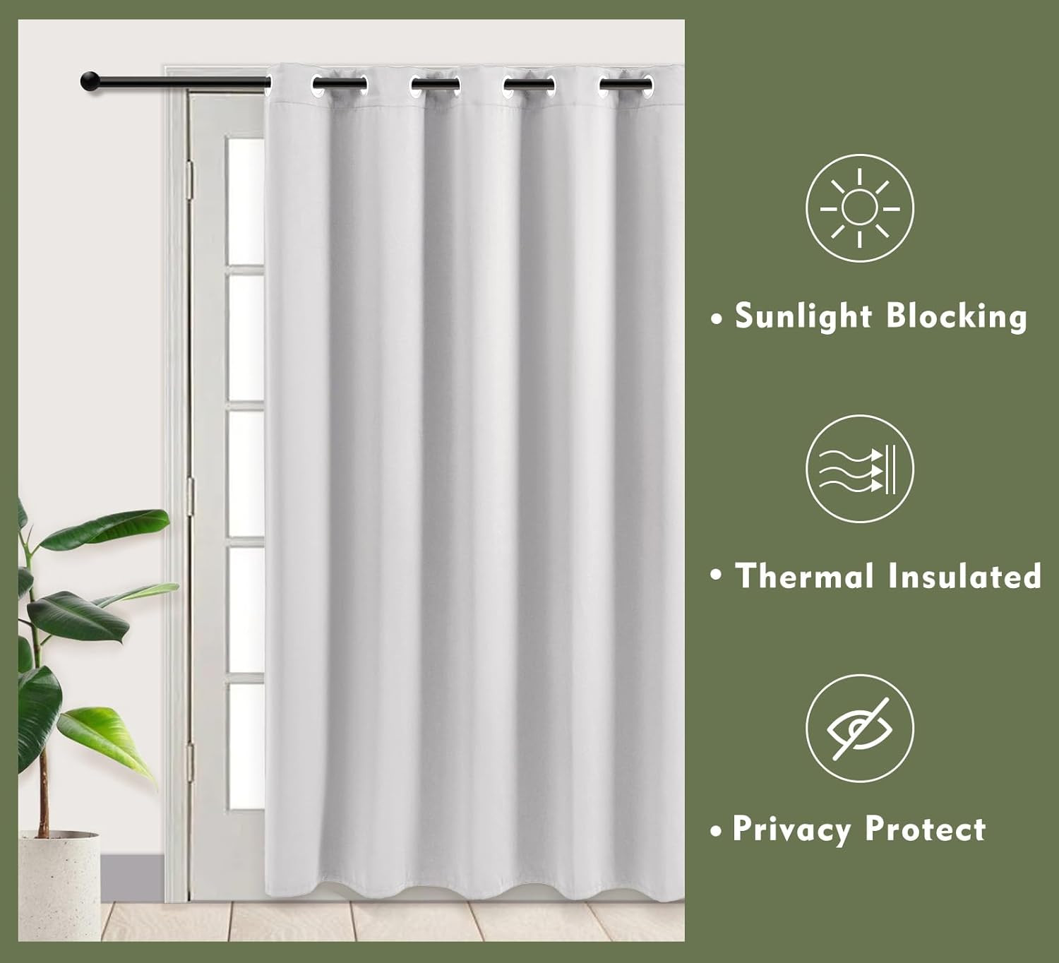PI Blackout Sliding Door Curtains 84 INCHES Long,Grommet Thermal Insulated Room