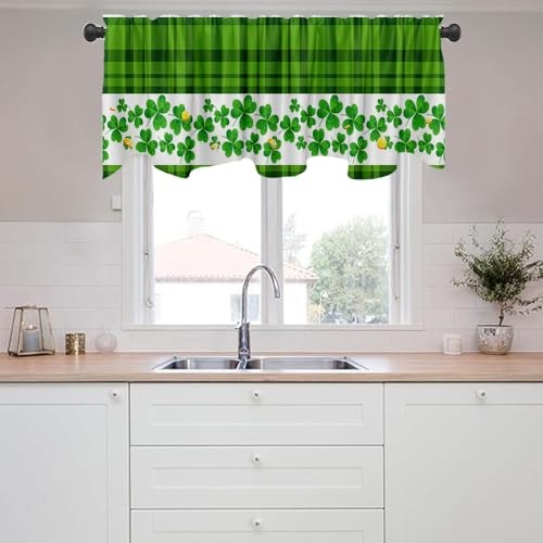 54×18 Inches St. Patrick’s Day Window Treatment Valance March Lucky Shamrock