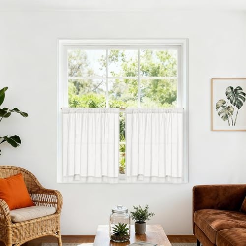 Cream White Short Curtain for Kitchen 30″W x 24″L (Pack of 2) Ivory White