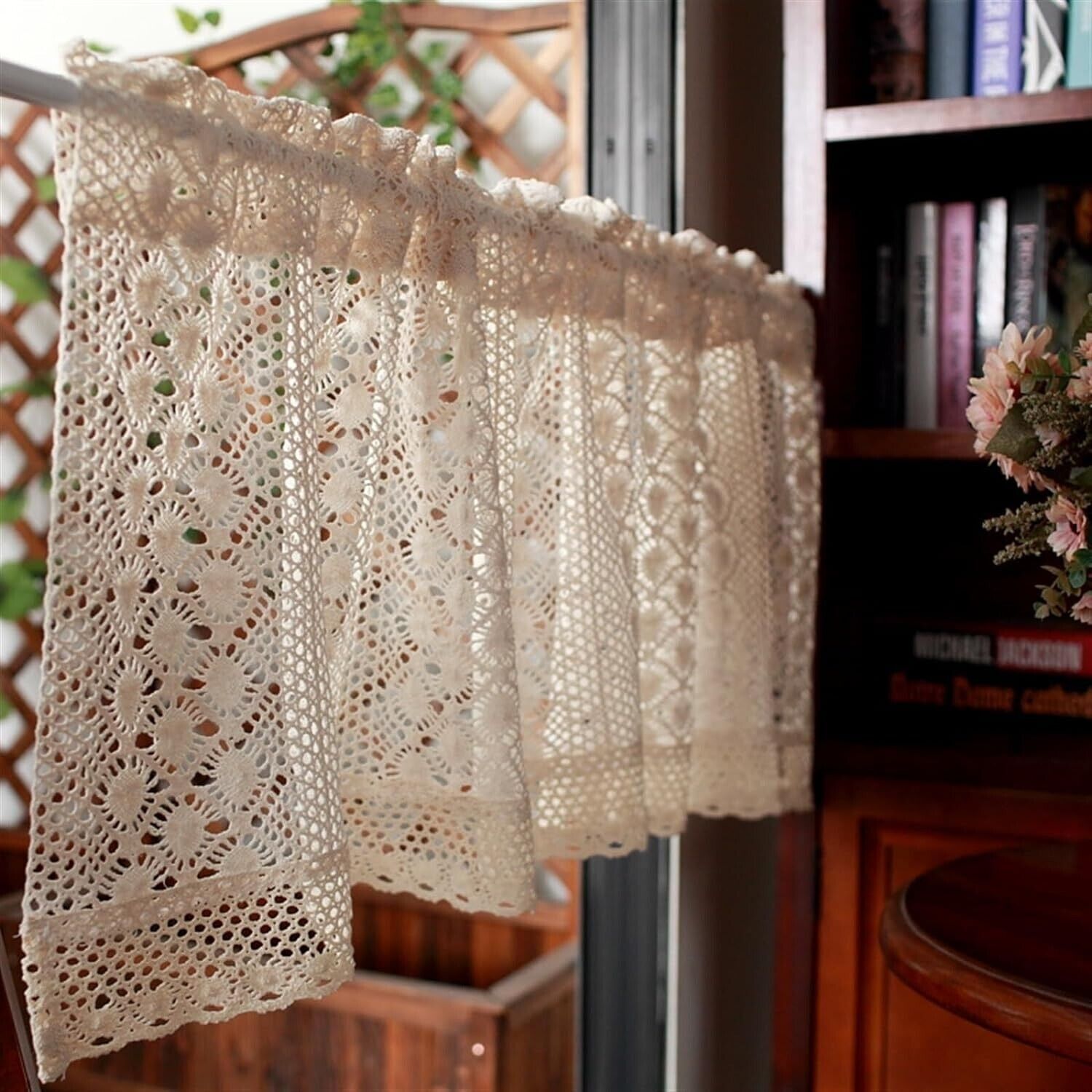 Vintage Hand Lace Crochet Short Curtain Valance Panels Cafe Tiers Kitchen Decor