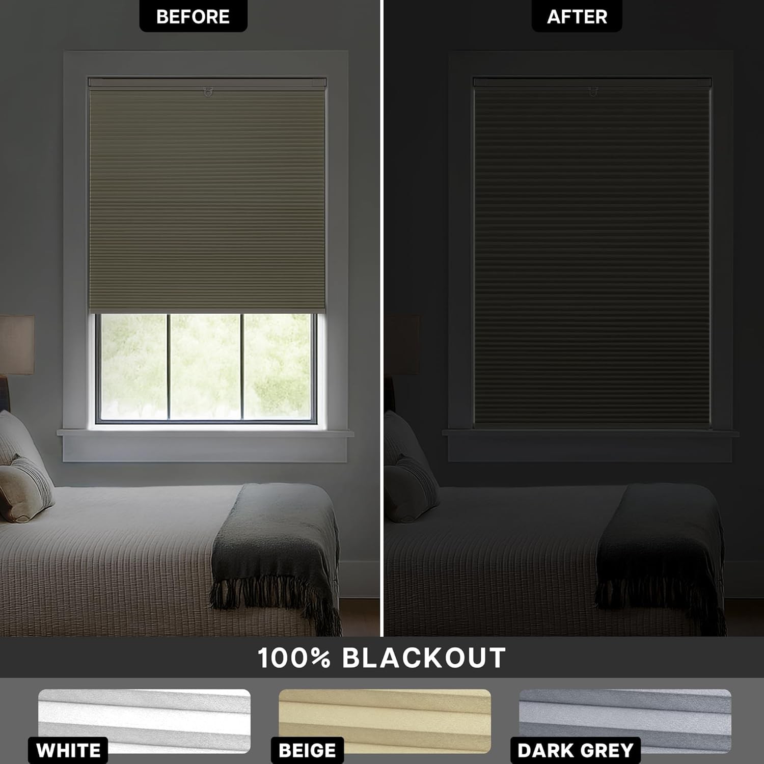 Lazblinds No Drill TDBU Cellular Shades, 45″ W x 72″ H, White | Blackout