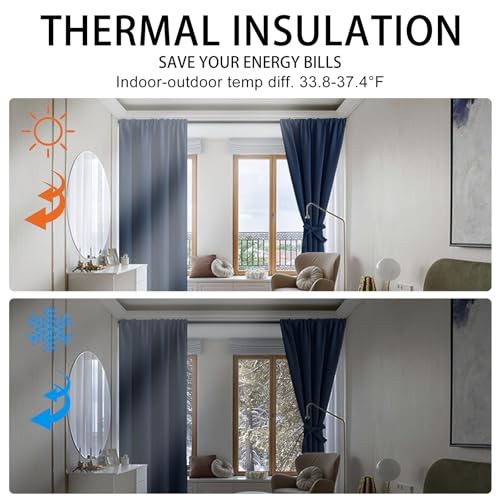 Blackout Curtains for Bedroom– Thermal 42″W x 63″L (Pack of 2) Navy Blue
