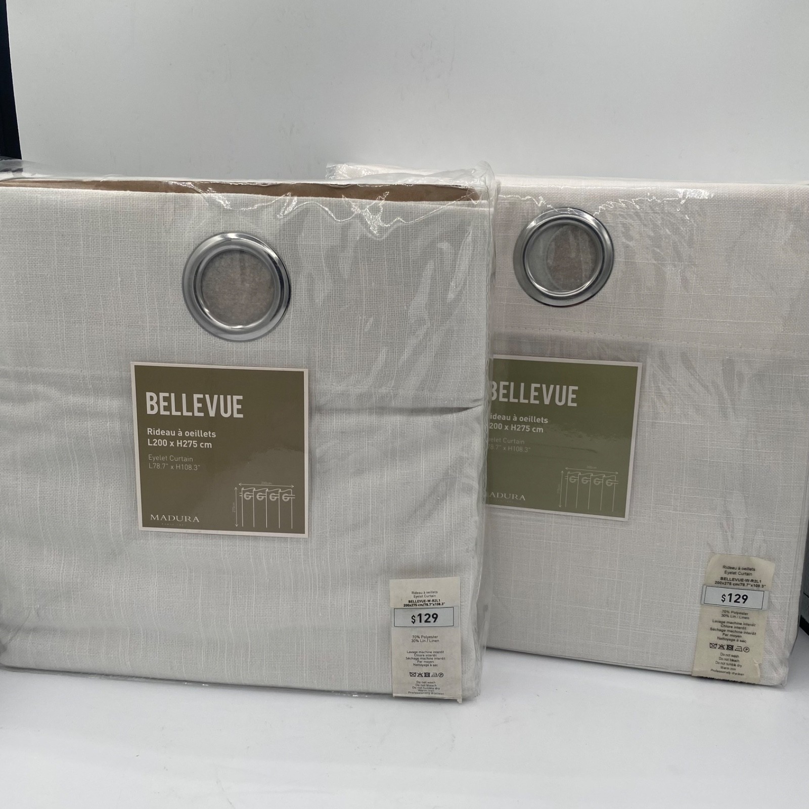 MADURA Bellevue Linen Blend Eyelet Curtain Off White 79 x 108 in 2 single Panels