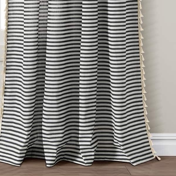 Boho Coastal Horizontal Ticking Stripe Tassel 52″W x 84″L (Pack of 2) Black