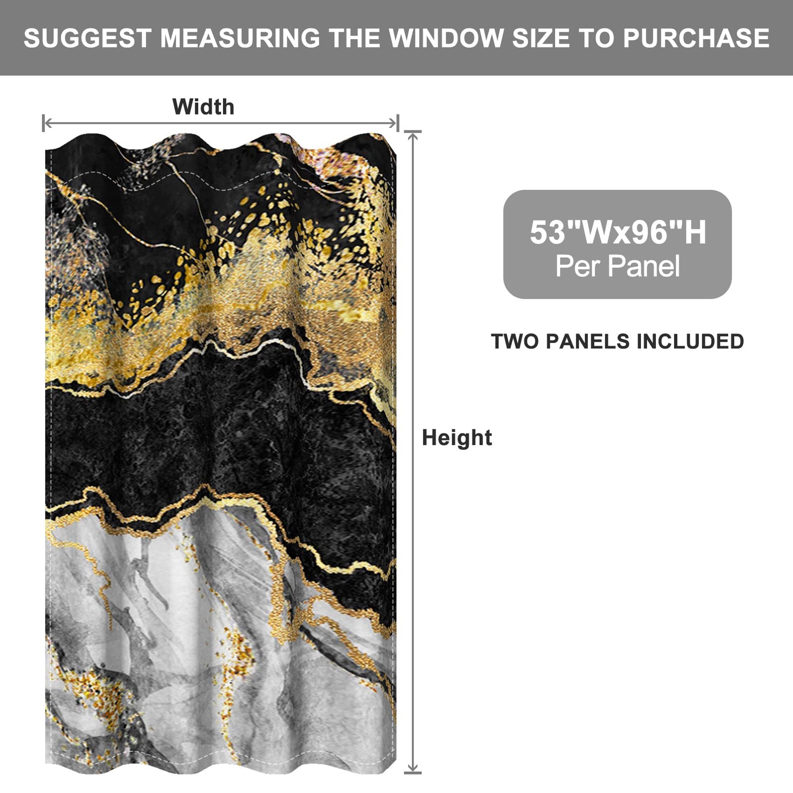 Baocicco Black Gold Marble Window Curtains For Bedroom Art – For Living