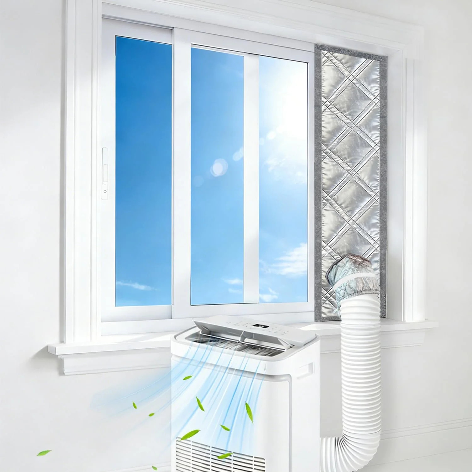 3-Layer Insulated Portable AC Window Seal Kit Max 70″ Stepless Adjustable Reflec