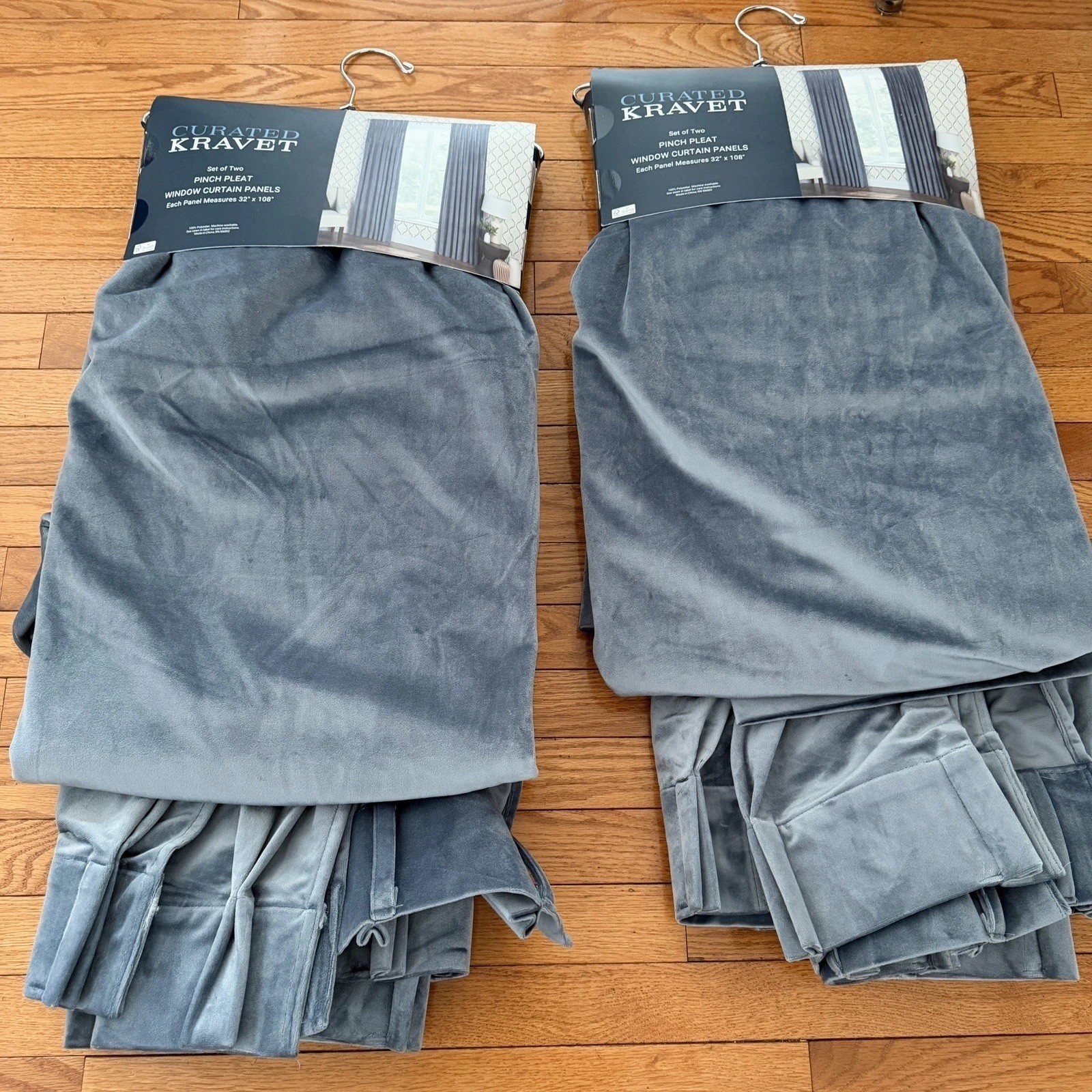 2 Sets Curated Kravet Velour Curtains Gray Silver Blue Panel 32×108 READ!
