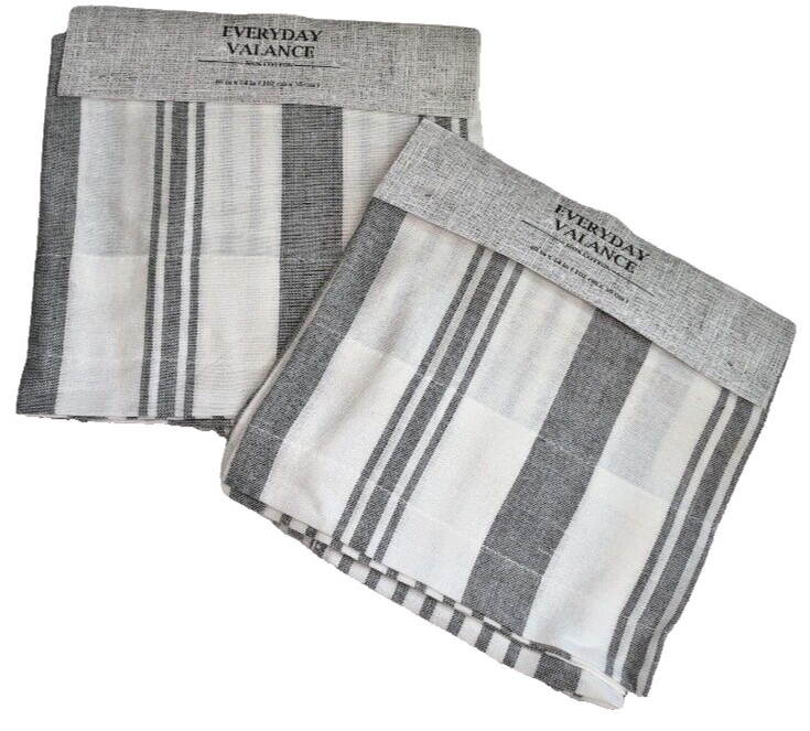 Summer Valance Gray White Striped 40×14″ Beach Summer House Cottage Set Of 2