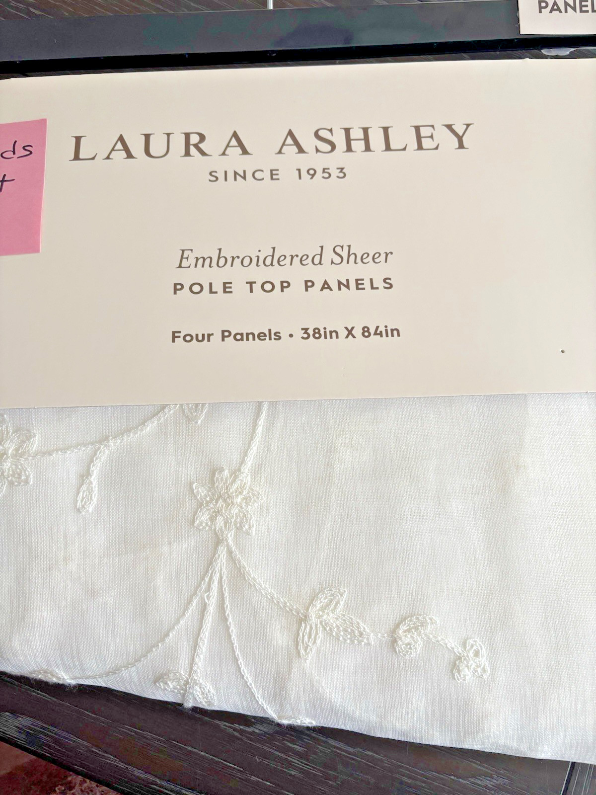 Laura Ashley Window Curtains 4 FOUR Panels 38 x 84 White Sheer Cream Embroidered