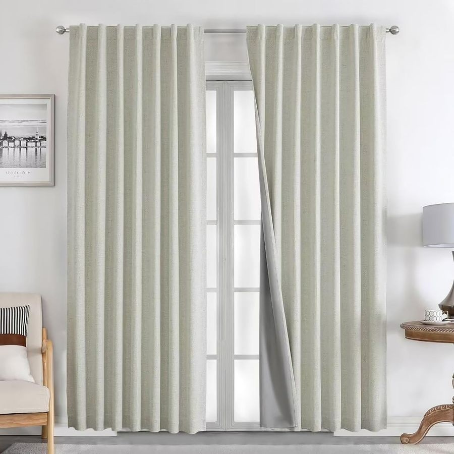 Linen Curtains 84″ L x 52″ W 2 Panels Set 100 Blackout Drapes tab Rod Pocket