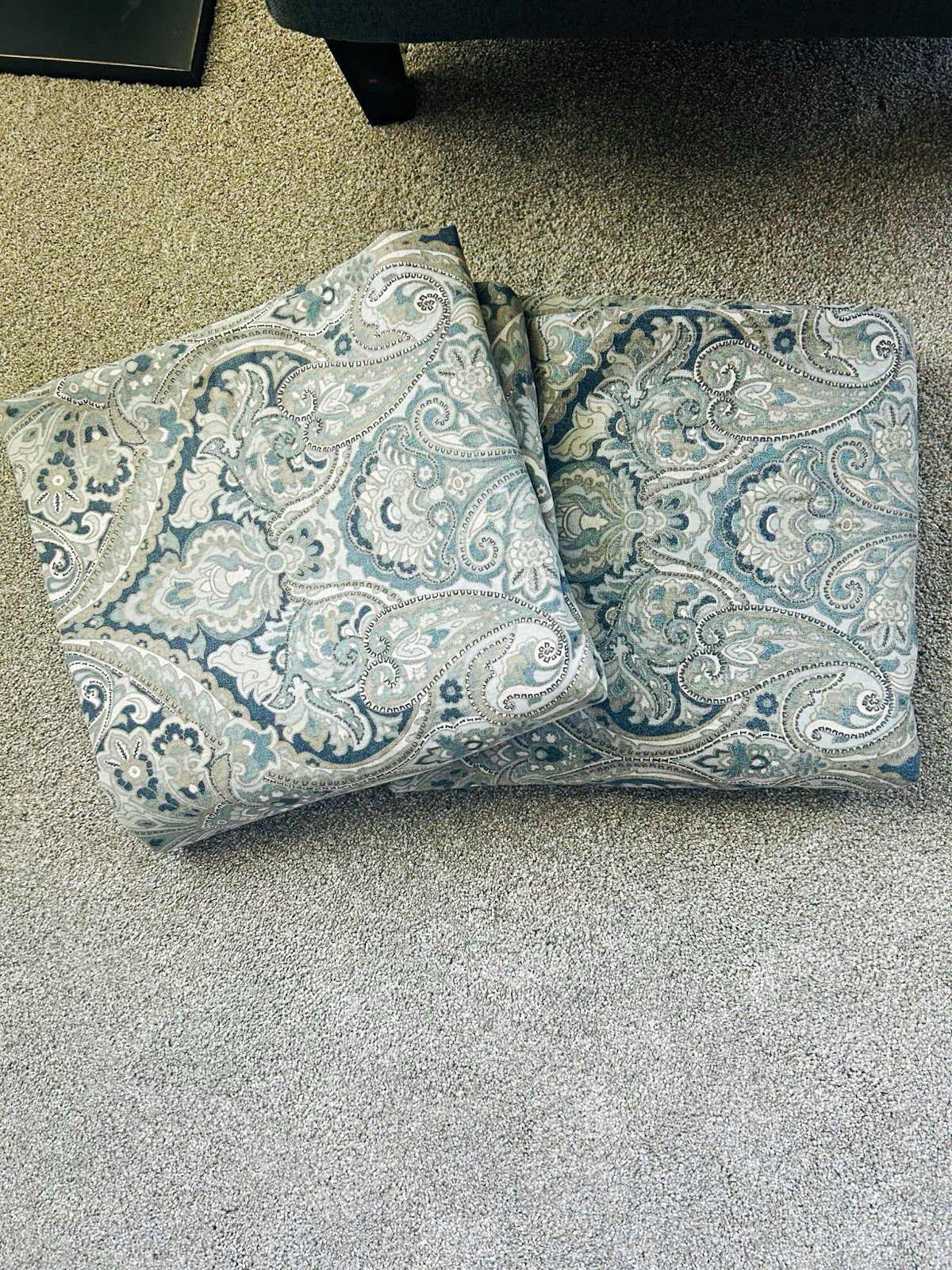 2 Pottery Barn MacKenna Paisley Lined Curtain Panels 50×108 Linen Blend Blue