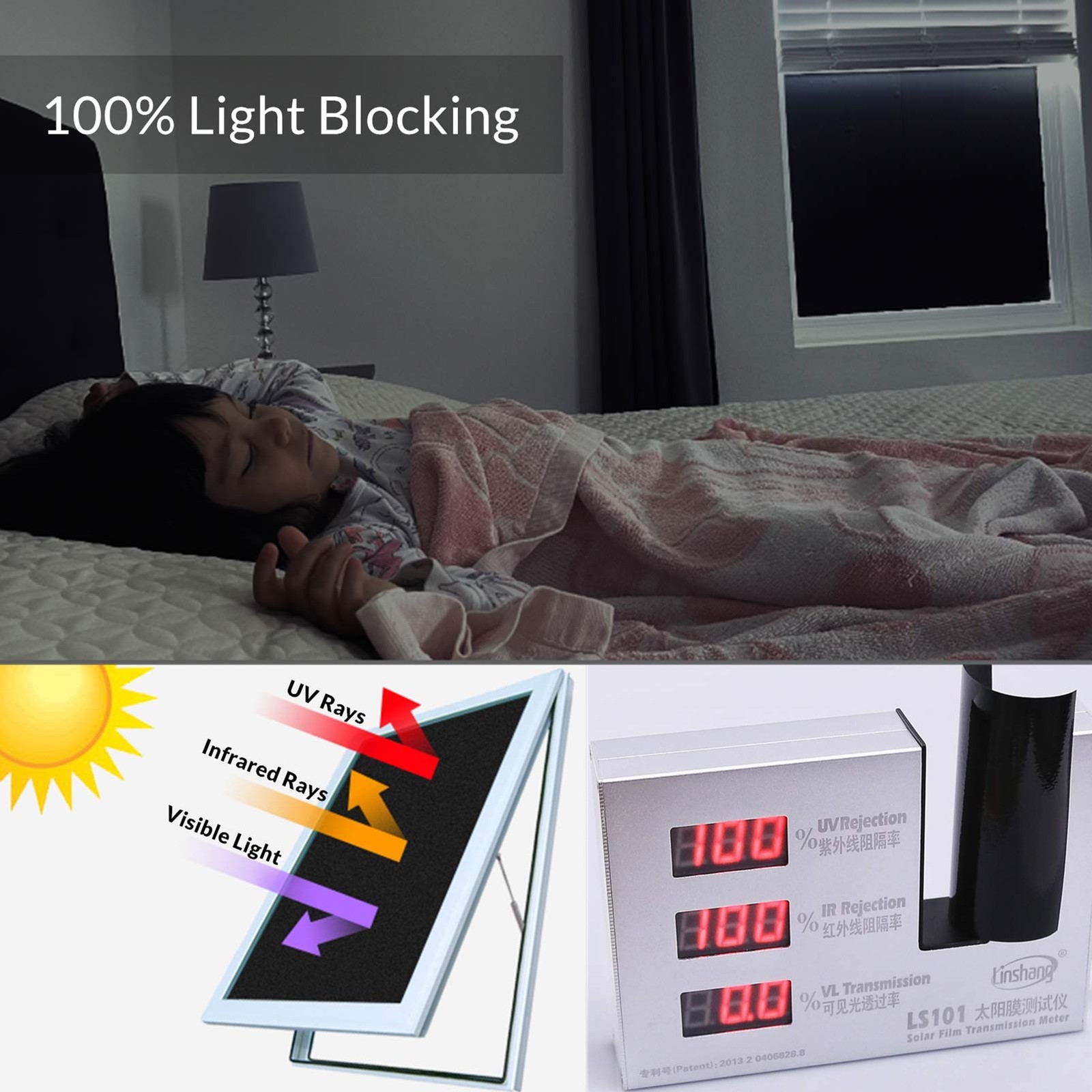 VELIMAX Static Cling Total Blackout Window Film 17.7 x 78.7 inches, Black