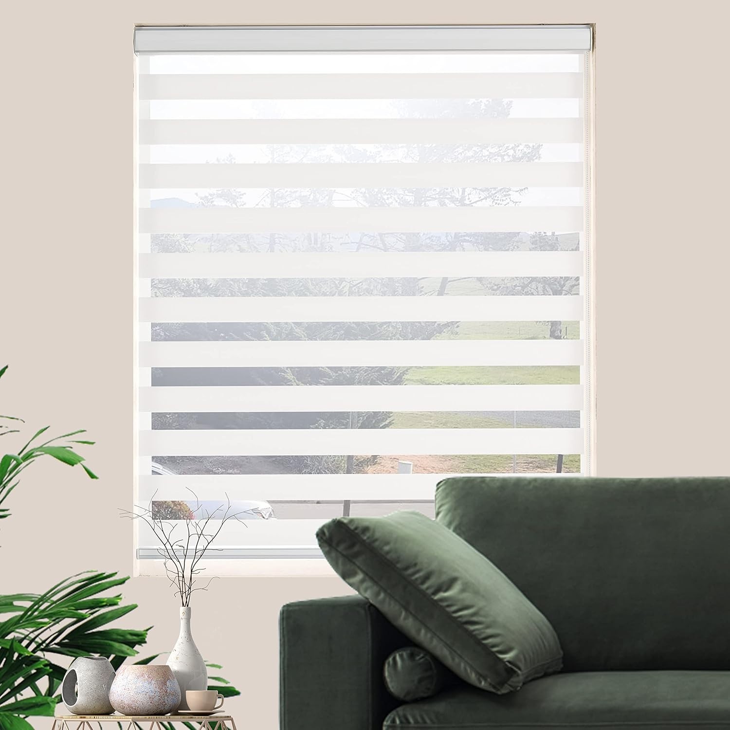 JIANGPIN TEXTILE Zebra Blinds Dual Layer Free Stop Light Filtering Sheer White