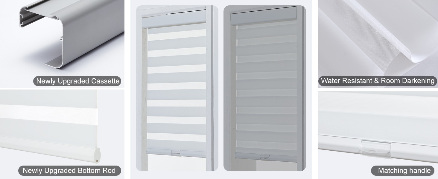 Cordless Zebra Blinds for Windows (46″ W x 72″ H, White) with Upgraded Cassette