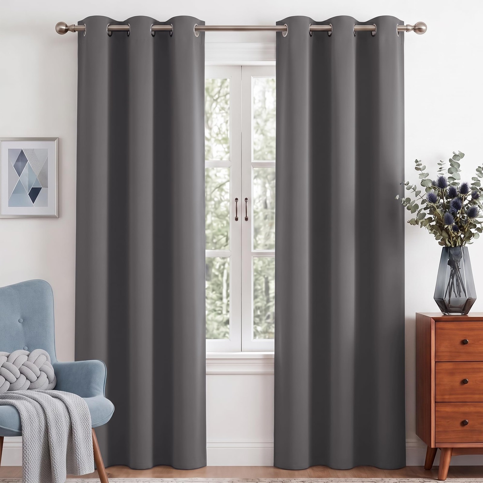 Grey Light Blocking Curtains 84 Inches Long 2 Panels for Living Room, Bedroom…