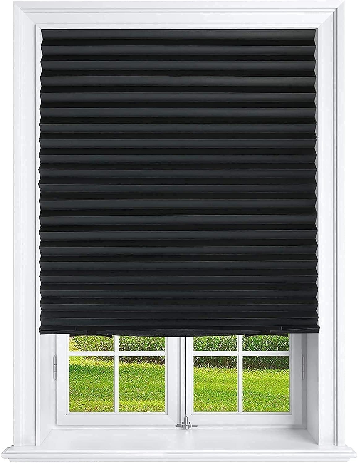 Pleated Window Paper Shades Room Darkening Blinds Black 36″ x 69″ Pack of 6 T…