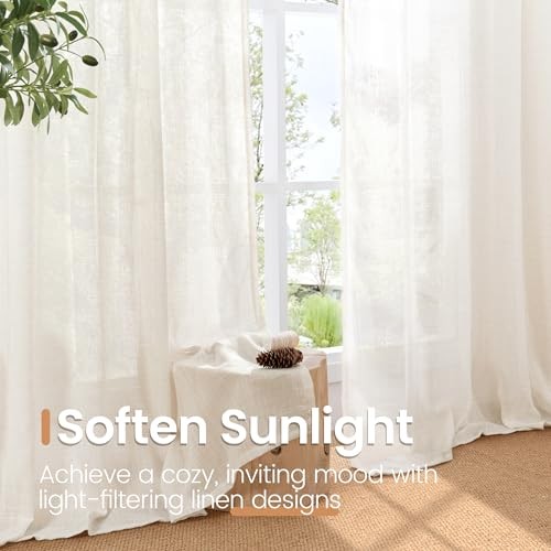 Short Curtains 45 Inch Length for Cafe Kitchen 30″W x 45″L (Pack of 2) Linen
