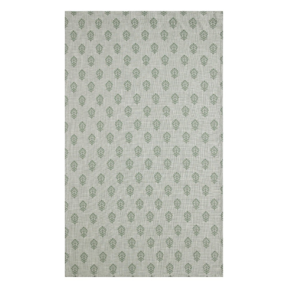Floral Block Print Light Filtering Single Curtain Panel, Green, 50″W x 84″L