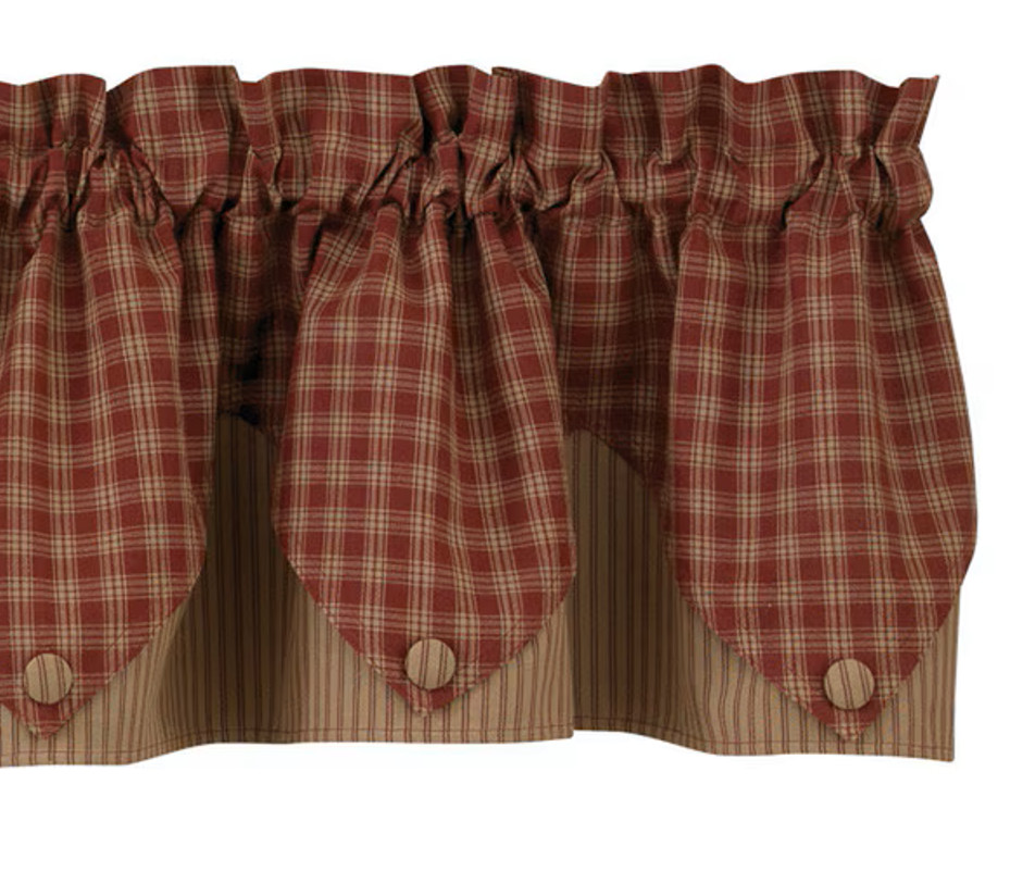 Sturbridge Wine Tan Layered Point Country Cotton Lined Valance 72″ x 15″