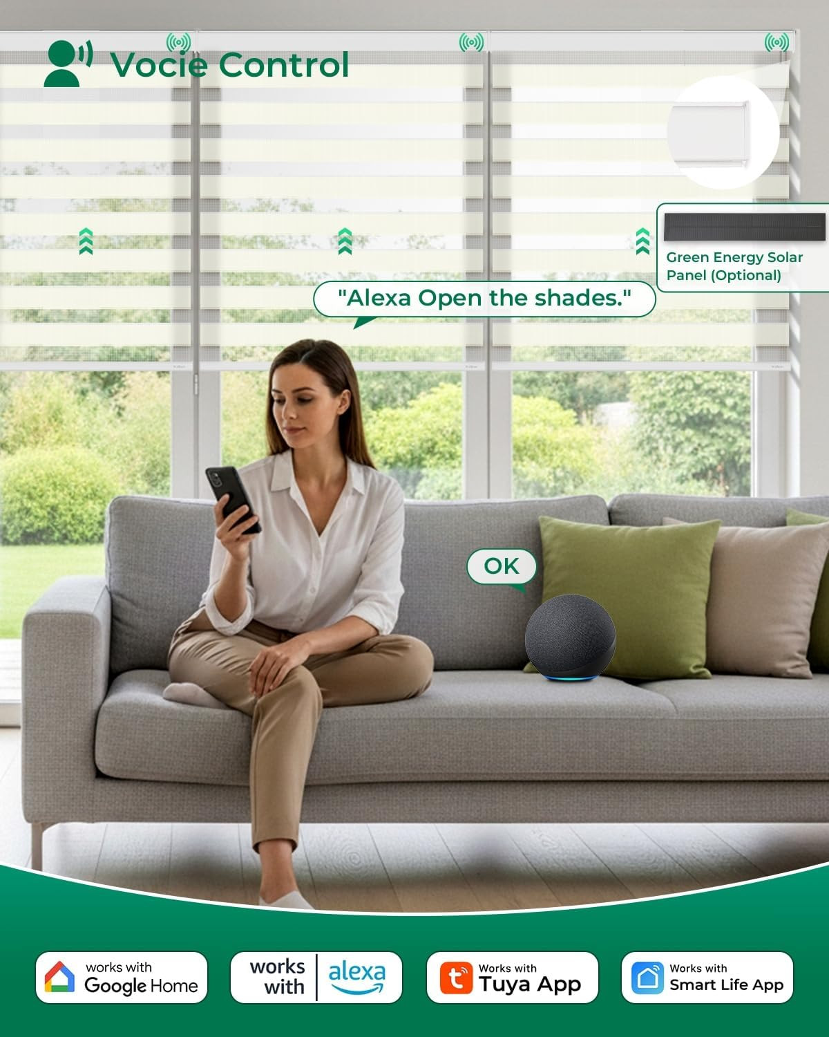 Remote-Controlled Zebra Blinds | Electric Dual Layer Shades, Pearl White 33×72