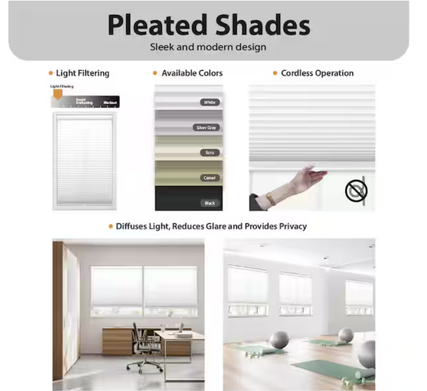 Black Cordless Room Darkening Polyester Pleated Shades – 26 in. W x 64 in