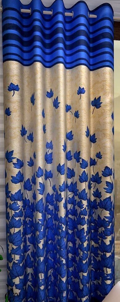 2 Piece Mapple Leaves Ringtop Grommet Door Window Curtains Set 5 7 9 Feet – Blue