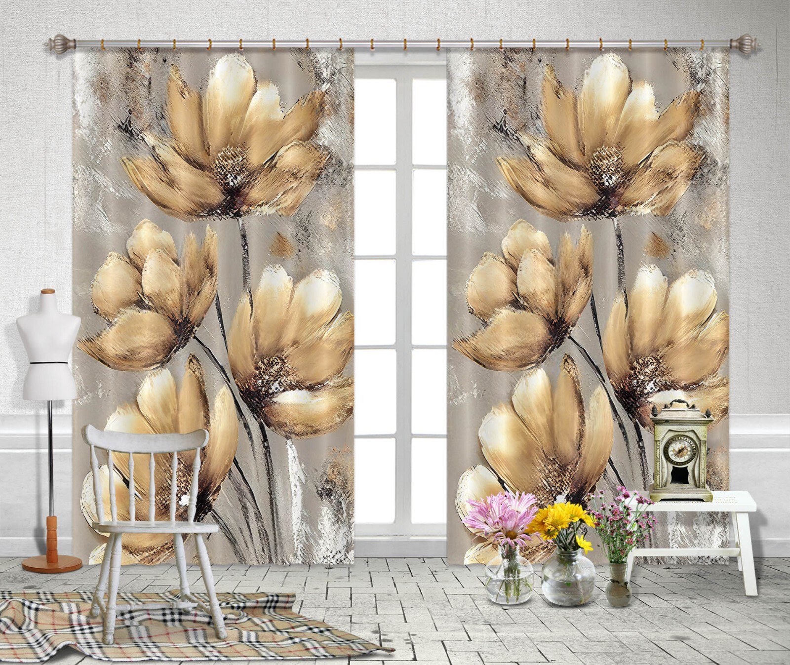 3D Retro Brown Flower A6297 Photo Curtain Window Blockout Fabric Amy 2024