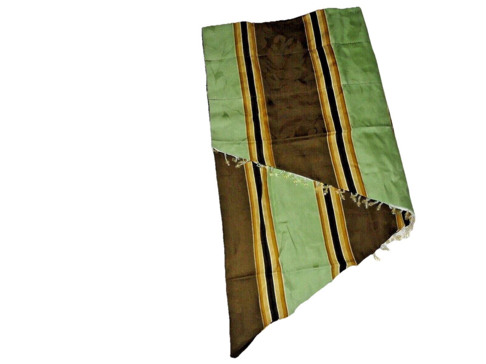 WAVERLY CAPULET STRIPE GREEN & BROWN BEADED (1) LINED ASCOT VALANCE 50 X 22
