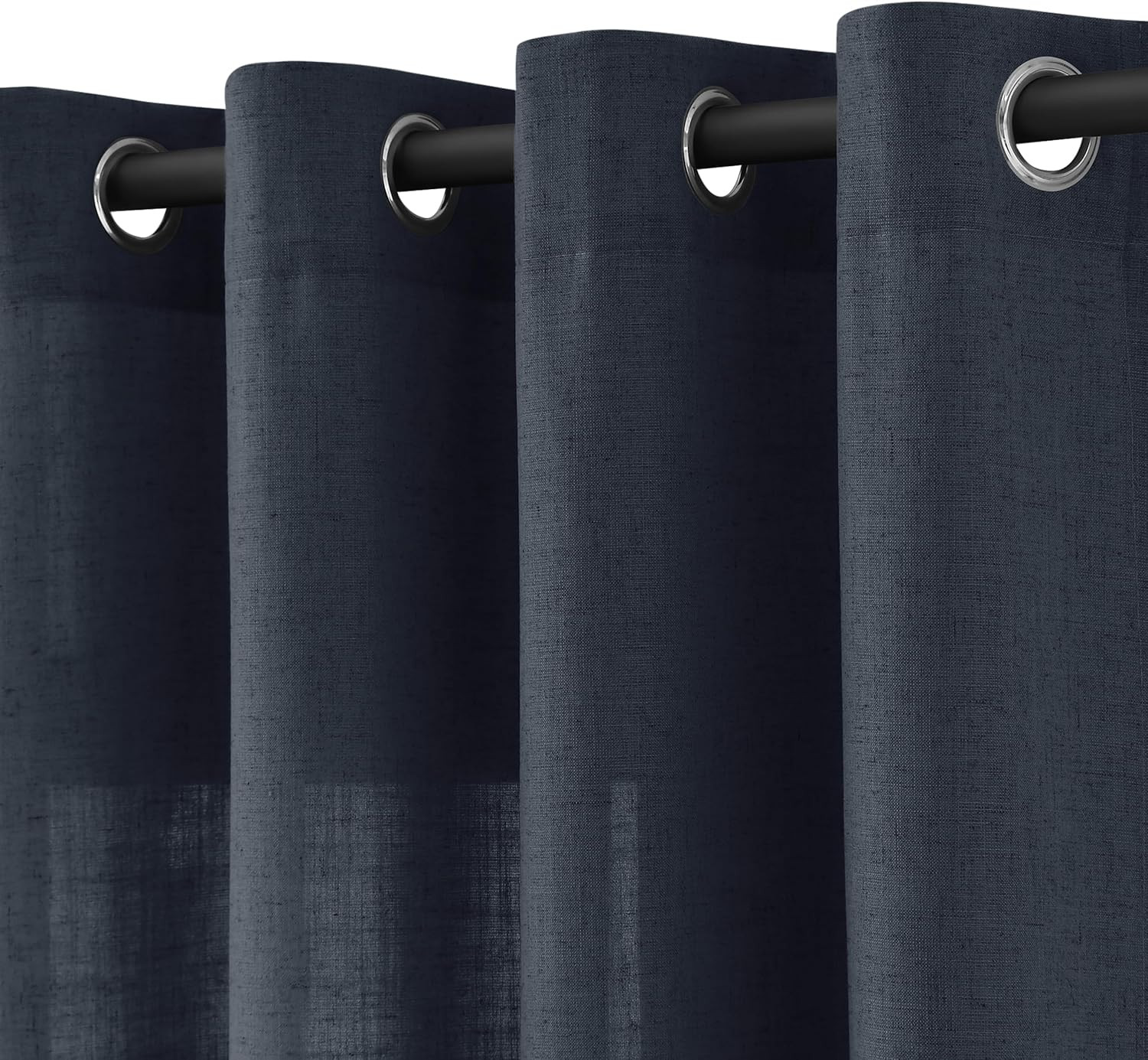 Retro Blue Linen Curtains 84 Inch Length 2 Panels for Living Room Bedroom, Light