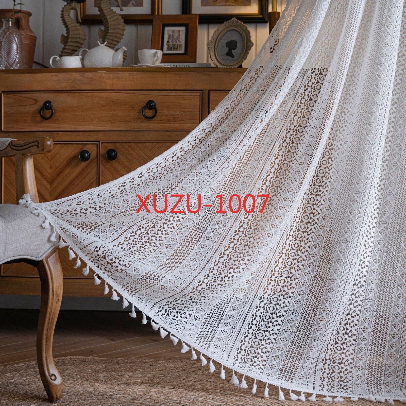 Crochet Lace Curtain Panels Window Drapes Bedroom Living Room Rod Pocket Rustic