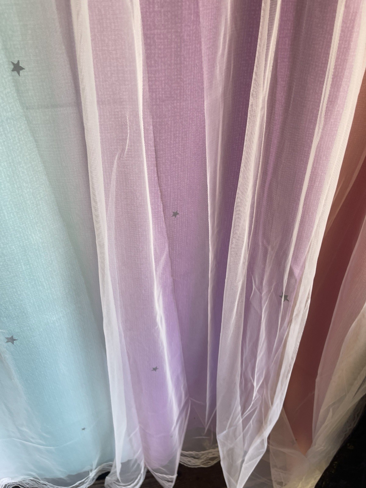 Dream Curtain Black Out Pastel Rainbow ,Striped ,Star – Cut , Lace Overlay