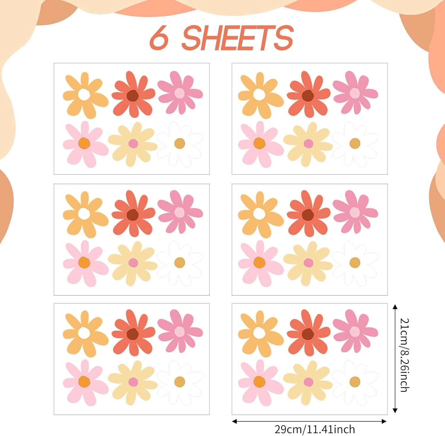 BBTO Daisy Wall Decal Flower Vinyl 0.98 Inches, Pink, White, Orange