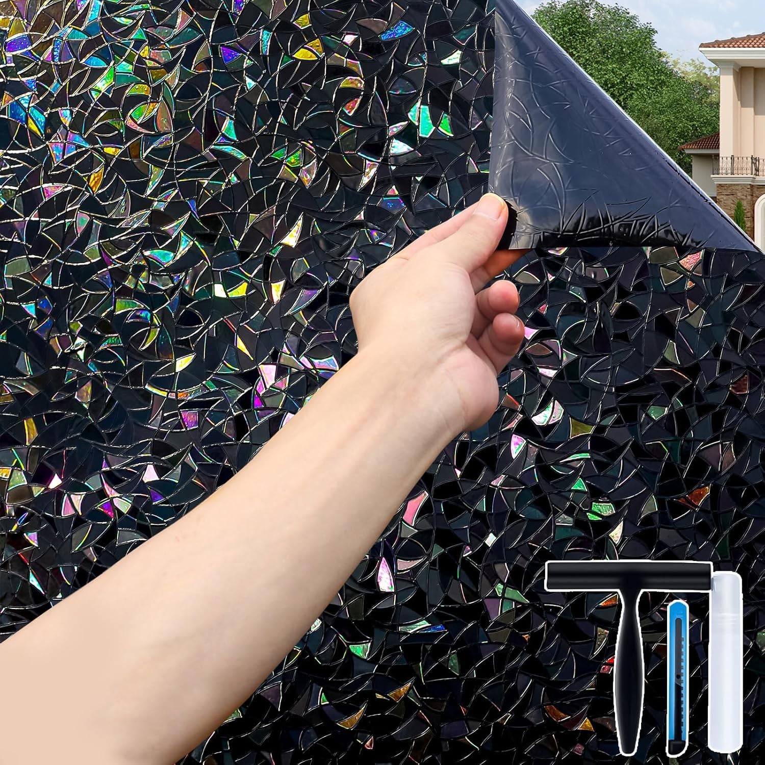 Elegant Black Window Film with Rainbow Effect – 100% UV Protection, 17.5×78.7