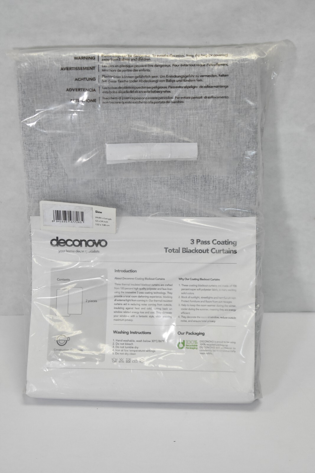 Deconovo Gray Curtains 2 Panel Set 52″ x 54″ Drapes Linen Textured Thermal