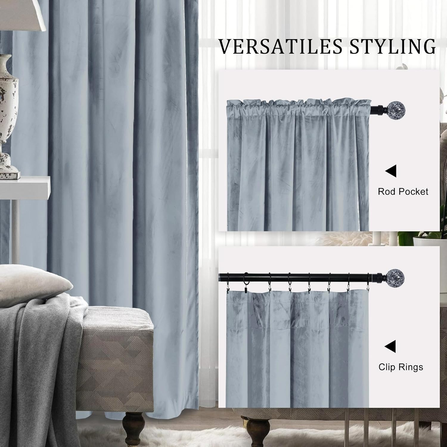 Velvet Curtains 108 Inches-Blackout Thermal Insulated Solid Soft Curtains for Be