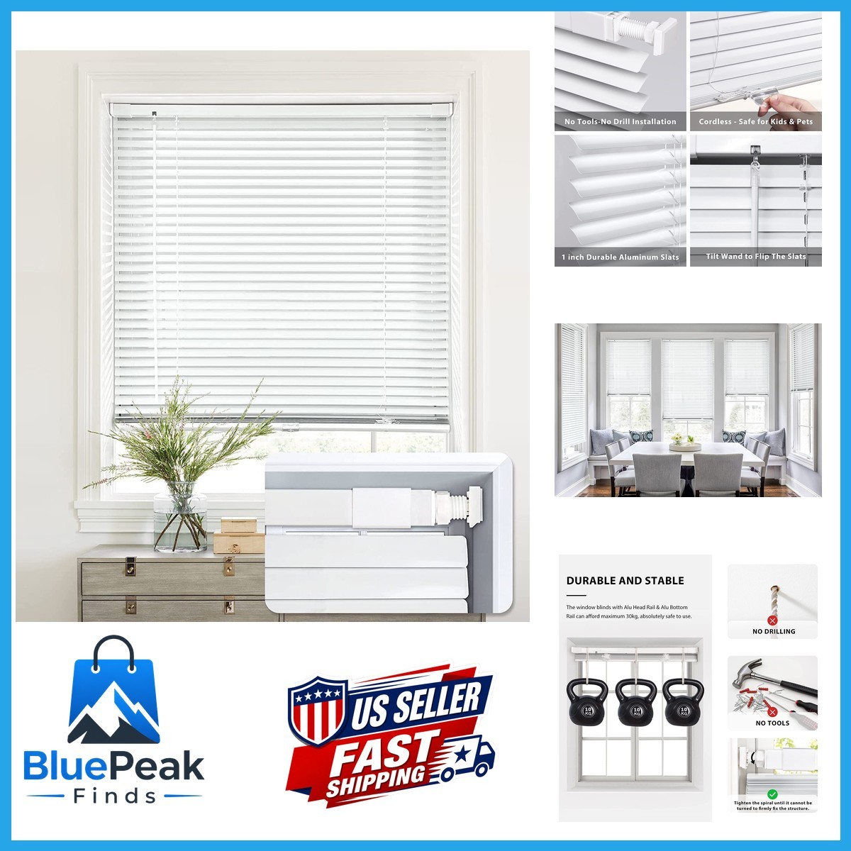 Lazblinds No Tools-No Drill 1 Aluminum Mini Blinds Cordless Blinds For Indoor