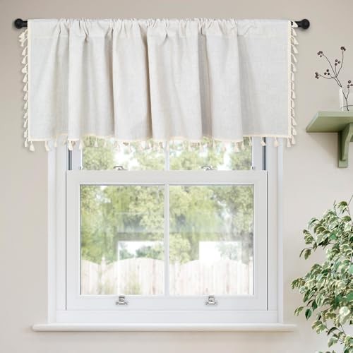 Boho Linen Valances for Windows,Kitchen Valances with 59Wx17.7L Beige