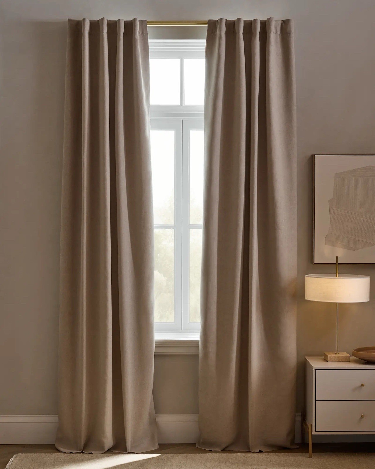 New $144 Quince 100% Linen True Blackout Curtain W 96” x H 84” Flax