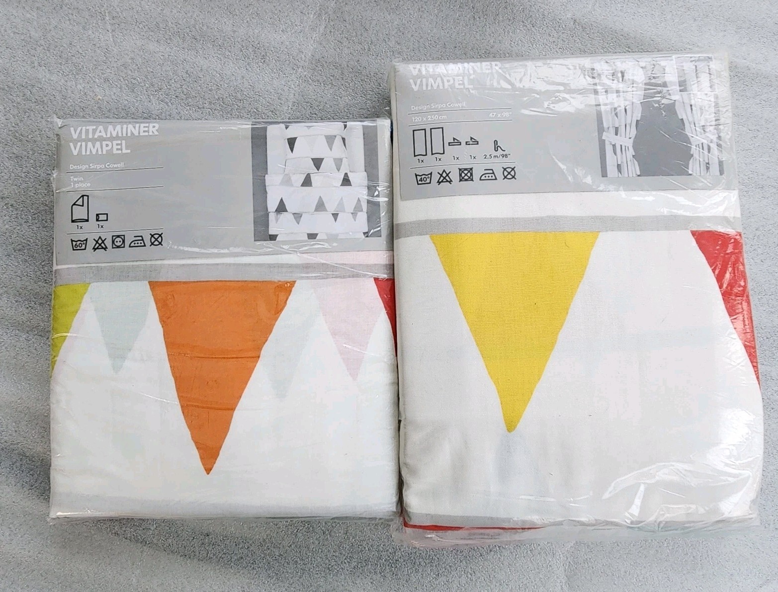 IKEA Vitaminer Vimpel Pennant Curtain Panels & Twin Sheet, Pillow Cover. NOS!