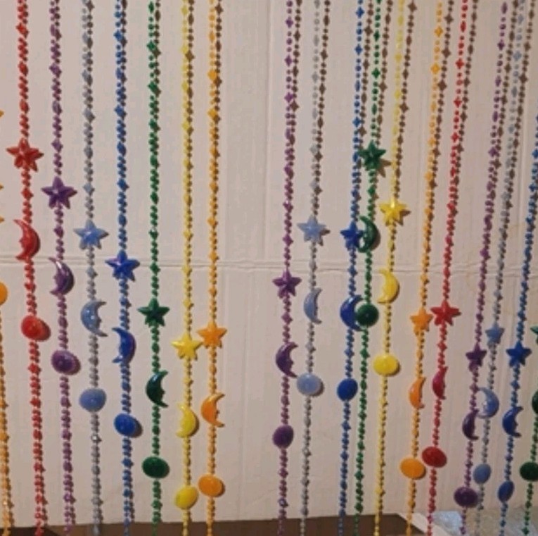 Vtg Y2K Celestial Beaded Curtain Rainbow Iridescent Sun Moon Stars 90s Boho Room