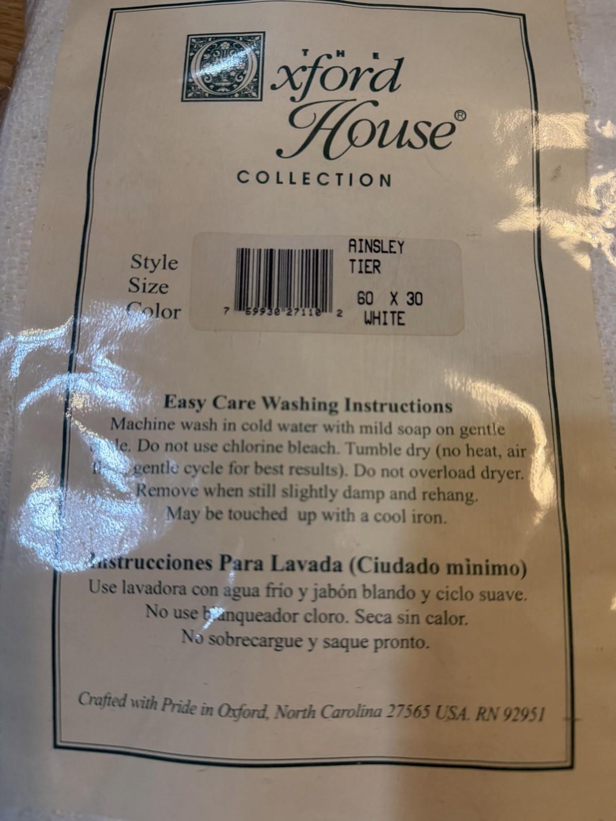 Two White Lace Window Valances 60 x 30 Oxford House Ainsley Tier New In Package