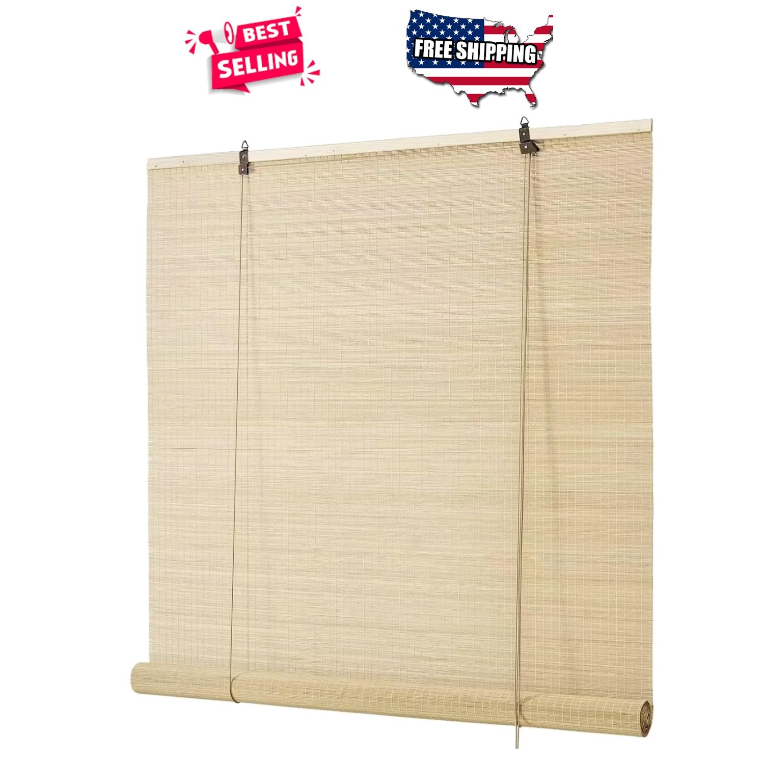 Outdoor Bamboo Shades 34×72 Semi-Sheer Privacy Light Filtering Easy Install Home