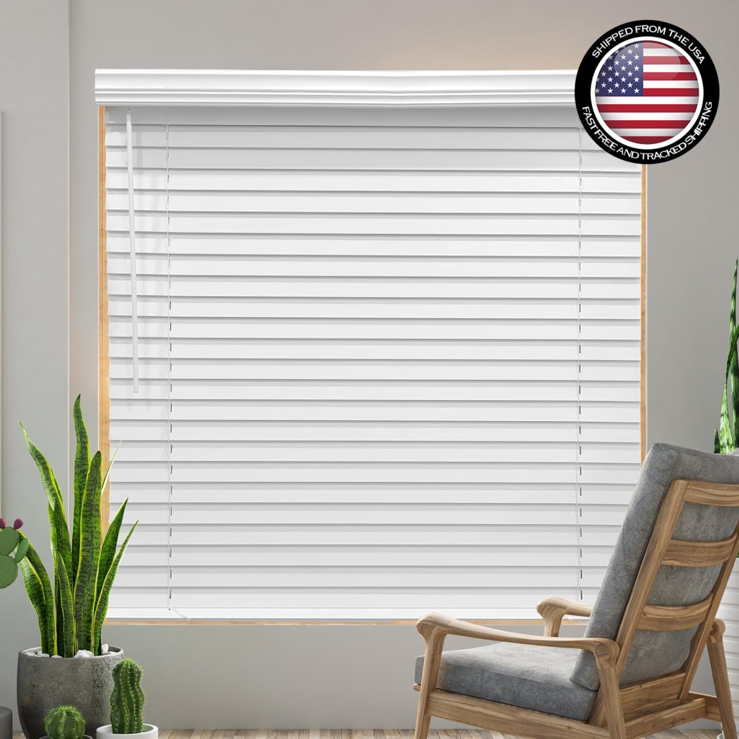 CORDLESS WINDOW BLINDS 2-Inch Faux Wood White Multiple Sizes