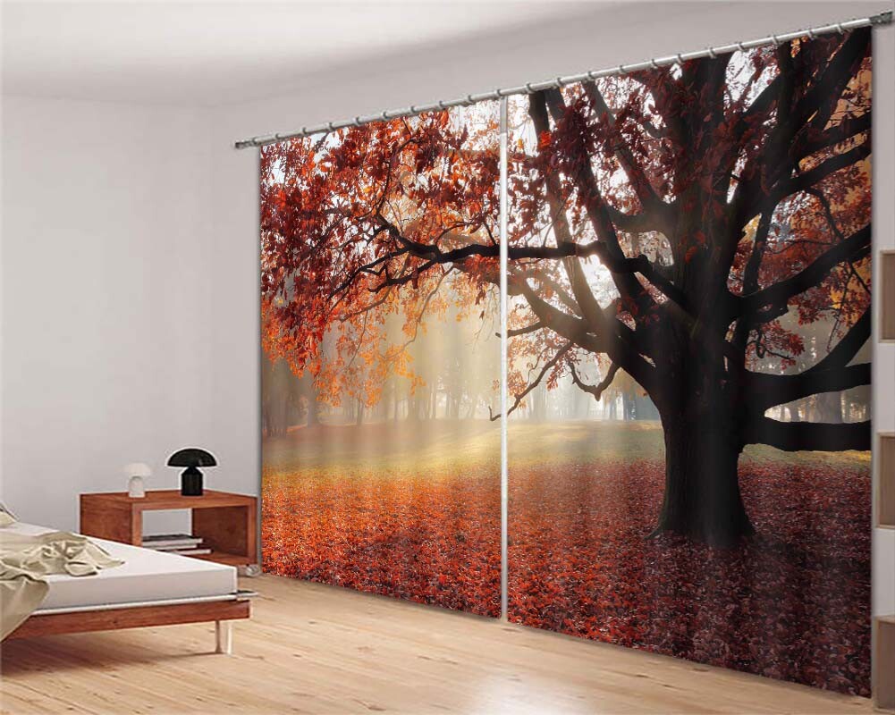 Cross Tree Many Leaves 3D Curtain Blockout Photo Printing Curtains Drape Fabric
