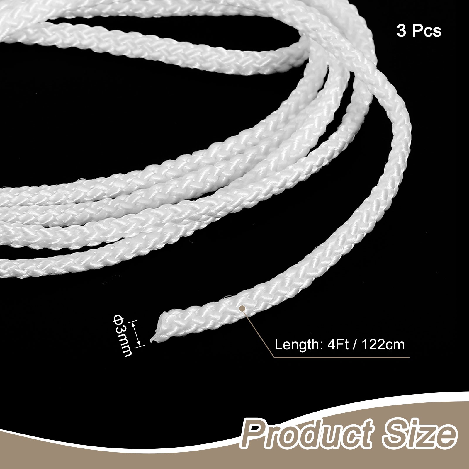 3Pcs Cord Loop for Window Shades, 3mm 4Ft Window Blind Looped String, White